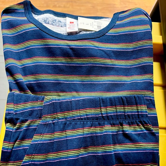 Women's Multicolored Stripe Matching Pajama Set - Blue L - Picture 3 of 3